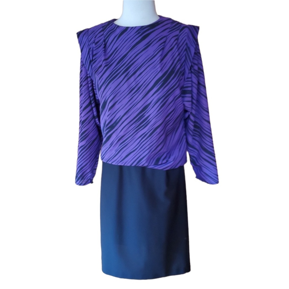 1980s T Juniors Purple & Black Blouson Dress